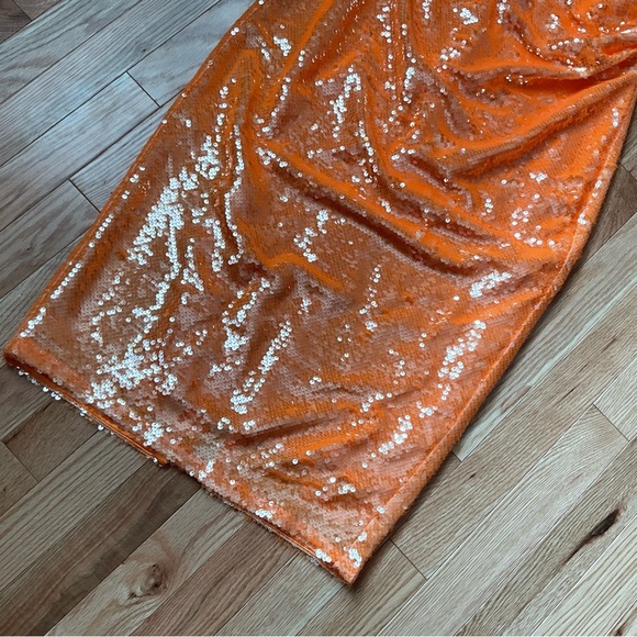 New - Caroline Constas Orange Sequin Midi Party Dress - Size Small - Halter - Picture 15 of 16